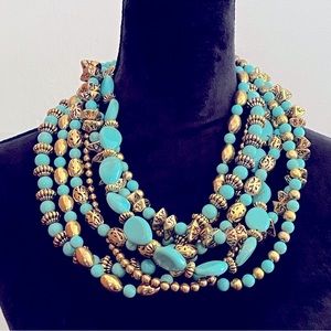 Amirita Singh Multi-Strand Necklace turquoise and gold beads